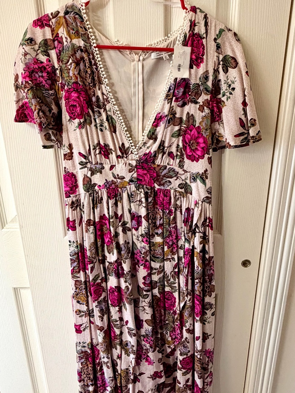 The Clothing Co. Hi-Low Ruffle Maxi Dress with Fuchsia Rose Print